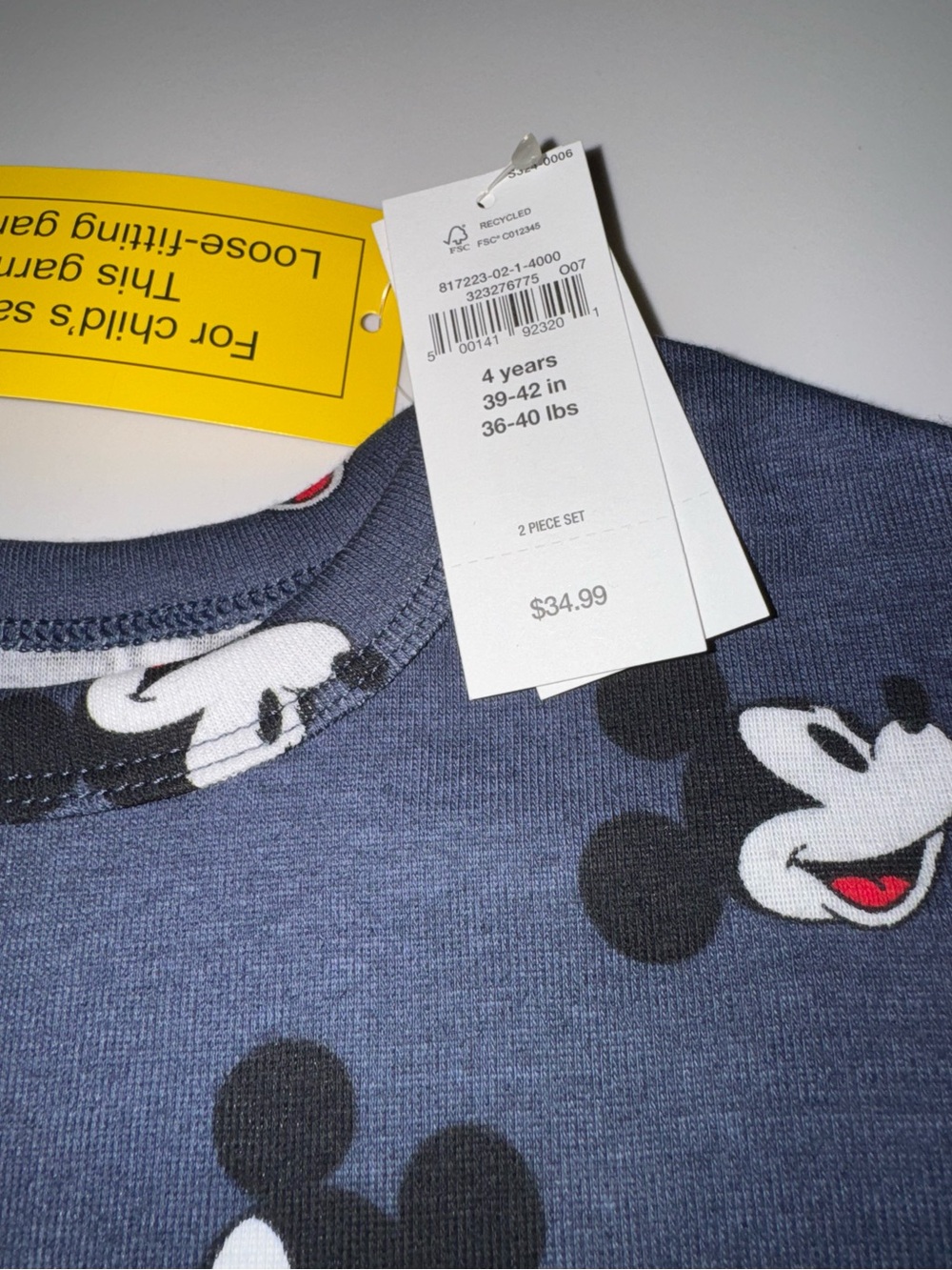 GAP Kids Disney Mickey Mouse Organic Cotton Pajamas Size 4 - Picture 3 of 4